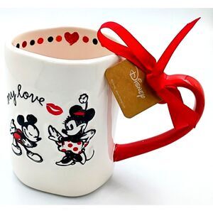 Rae Dunn Disney Mickey Minnie Mouse My Love Red Handle Ceramic Coffee Mug New
